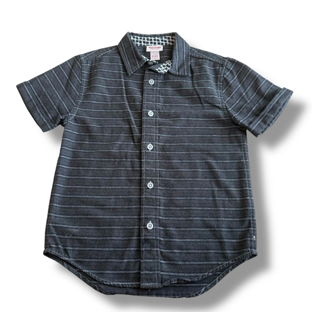 5/$35 Mossimo Boys Gray Striped Short Sleeve Button Up Shirt XS